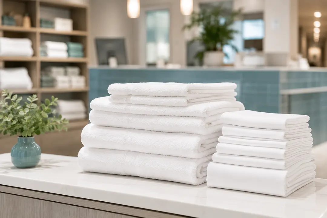 Textiles blancos doblados para servicio de lavandería empresarial